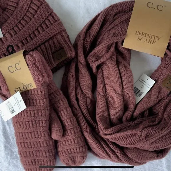 C.C set infinity scarf headband mittens dark rose - Picture 5 of 5